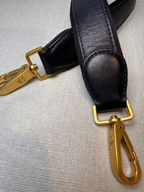 Black Leather Shoulder Strap with Gold Hardware